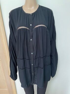 Aritzia Wilfred Blouse Black Peasant Blouse Boho Cottage